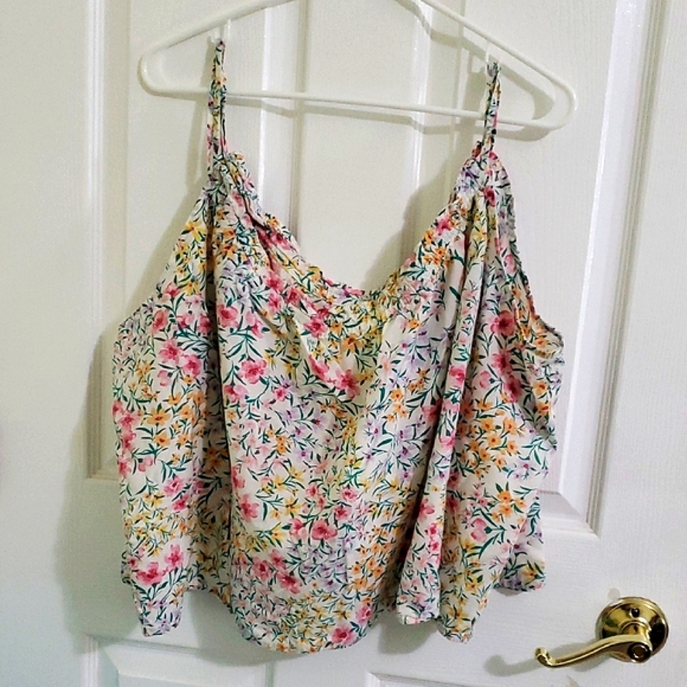 Cute Spring Summer Floral Spaghetti Strap Modal Blend Flowy Cropped Cami Top 3X